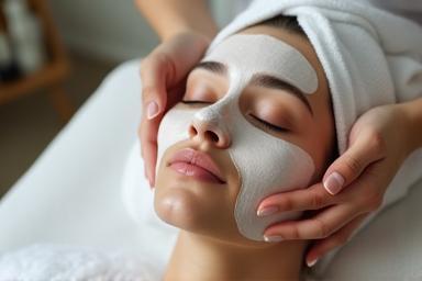 Esthéticienne appliquant un masque facial
